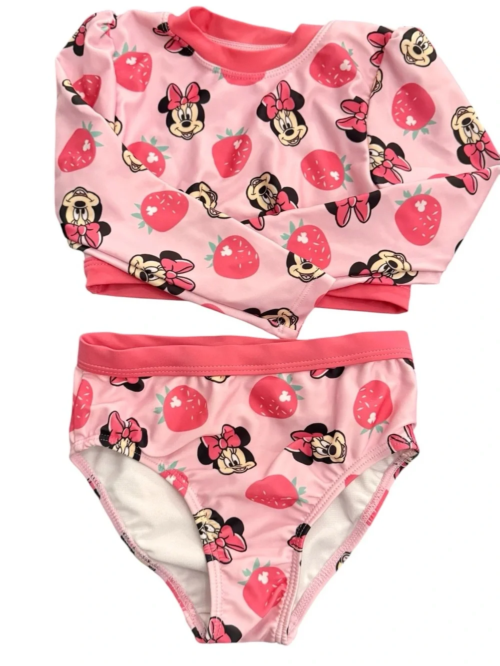 Disney Pink Minnie Mouse Strawberry Rashguard Swim Set